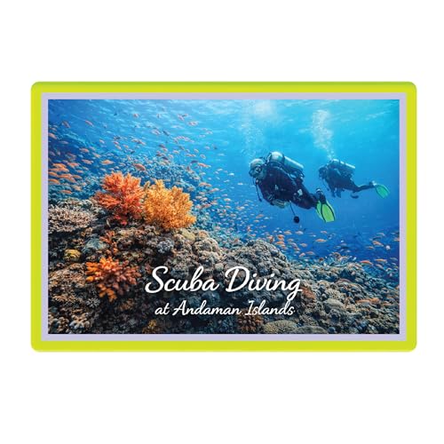 Image of Decorative Fridge Magnet with Glowing Border | Pack of 1 (Scuba Diving at Andaman Islands, 3x2 inch - Fluorescent Border)