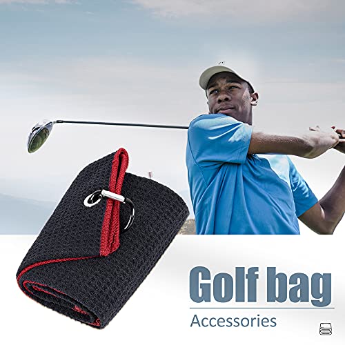 Mile High Life Tri-Fold Golf Towel | Premium Microfiber Fabric | Waffle Pattern | Heavy Duty Carabiner Clip (Black/Red) #TOP6