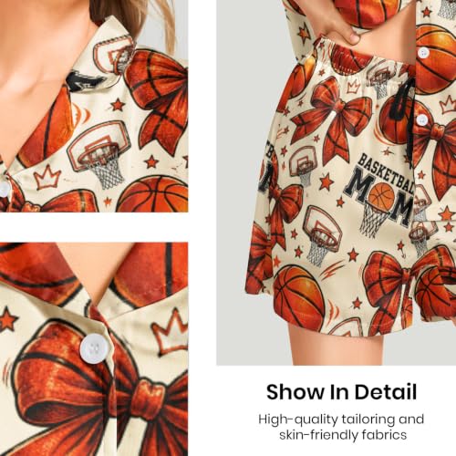 Image of Funny Pajamas for Women Set Print Satin Loungewear Pjs Short Sleeve Button Down Top and Shorts Sets Sleepwear XS-3XL