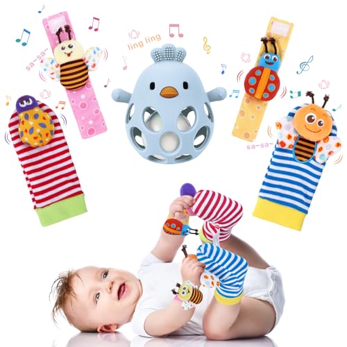 MCGMITT Baby Teething Toys for 3-6 Months, Soft Infant Wrist Ratt...
