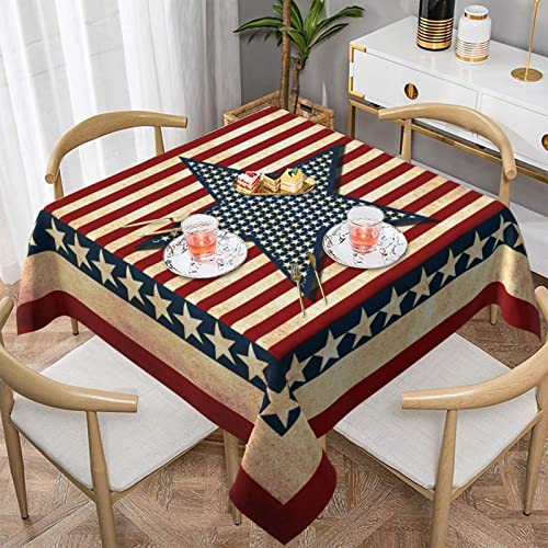 USA American Flag July 4th Memorial Day Patriotic Waterproof Picnic Party Square Table Cloth Cover Decorations Fabric 60 X 60 Inches square Tablecloth for 30-46 Inch Home Dining Room Kitchen Decor