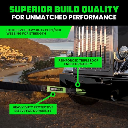 Image of Rhino USA Recovery Tow Strap (6 inch x 30') - 48,000lb Break Strength - Emergency Recovery Strap Tow Rope for Big Trucks, SUV, Backhoe, Excavators & More - Heavy Duty Towing Strap for Offroad 4x4 Use