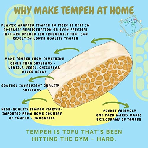 Image of Alla's Posh Flavors Soy Tempeh Starter Culture Powder, Fermentation Culture for Homemade Tempeh, Plant-Based Probiotic, Generates Natural Vitamin B12, Makes Up to 5kg, 5 Sachets