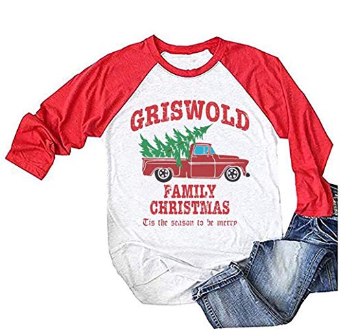 Griswold Family Christmas Shirt Women Baseball Raglan 3/4 Sleeve Casual T-Shirt (A-Red, 2XL)