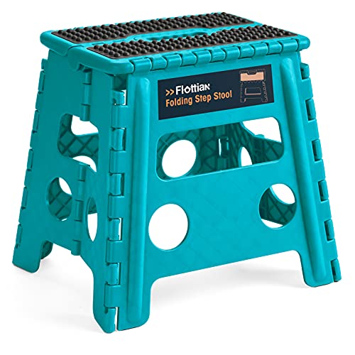 Image of Flottian 13 inch Folding Step Stool for Adults and Kids Holds Up to 300 lbs,Non-Slip Folding Stools with Handle, Compact Plastic Foldable Step Stool for Bathroom,Bedroom, Kitchen Ocean Blue,1PC