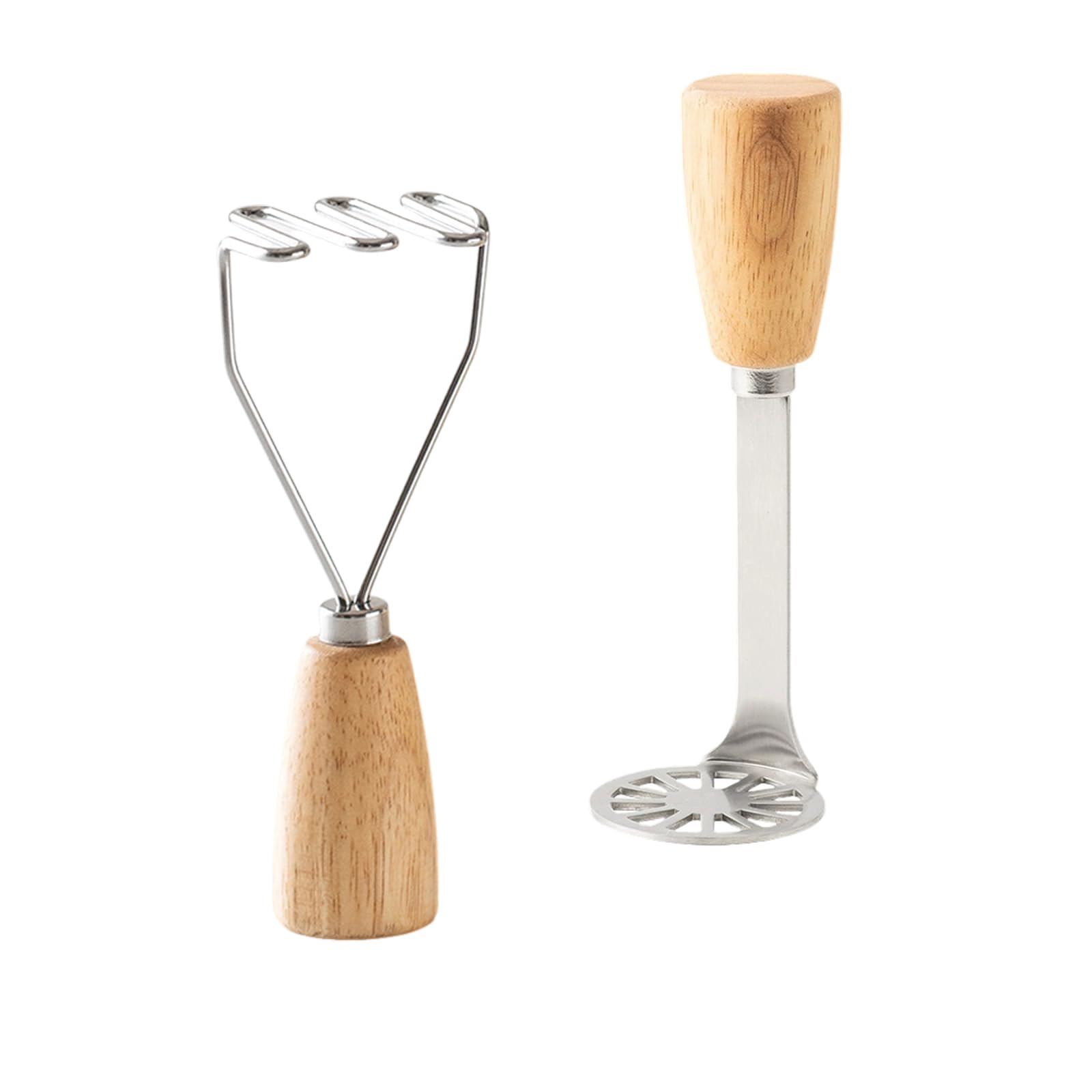 Photo 1 of ?2 Pcs?Mini Potato Masher Mashed Potatoes Masher Ricer Stainless Steel Metal Small Potato Masher with ergonomic Wood Handle for Smooth or Chunky Mashed Potatoes Avocado, Easy to Clean