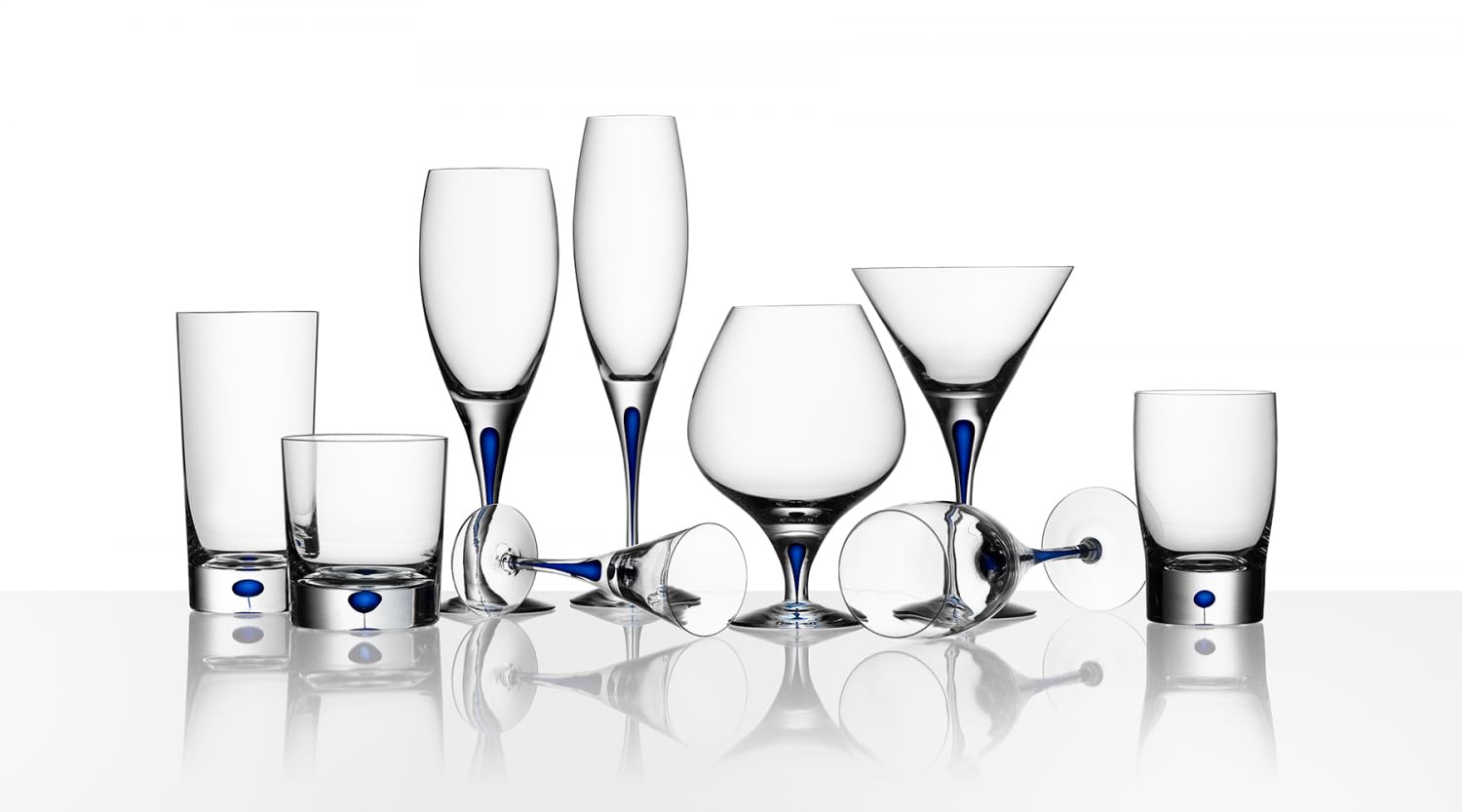 Orrefors Intermezzo 7 Fl. Oz. Stemmed Champagne Flute Glasses - Set of 2 | Blue Drop - Kitchen & Dining Crystal Glassware | Versatile Serving for Sparkling Wine & Mimosa | Dishwasher Safe