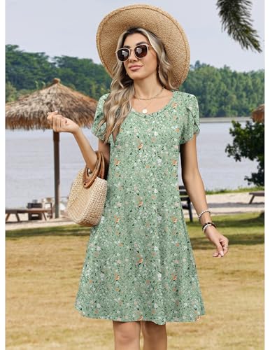 Image of Zeagoo Womens Summer A-Line Dress with Pockets Mini Short Sleeve Dresses Flowy Beach Swing Dress 2026 Vacation Travel