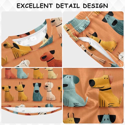 Long Sleeve Pajama Set for Girls Boys,Colorful Dogs Sitting Pattern Comfy Crewneck Sleepwears,Soft Kid's Homewear Clothes Underwear Sets 4T3