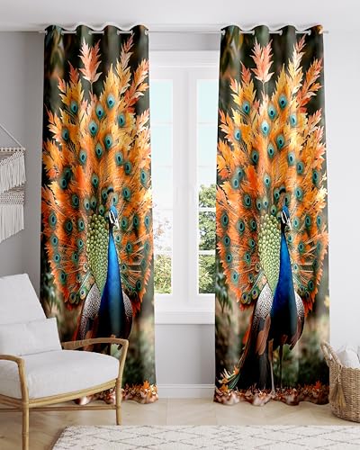 Image of Ultimate Trends Digital Printed |Peacock Prints| Light Filtering Curtains for Windows & Doors | Multiple Styles & Colors | Set of 2 | 7 FEET