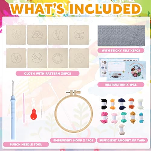 Image of Solsew 8 Pcs Punch Needle Coasters Kit Punch Needle Embroidery Kit for Beginners Adults Including Patterns Tools Yarns Hoop Instruction for Art Craft Supplies Gifts(Butterfly)