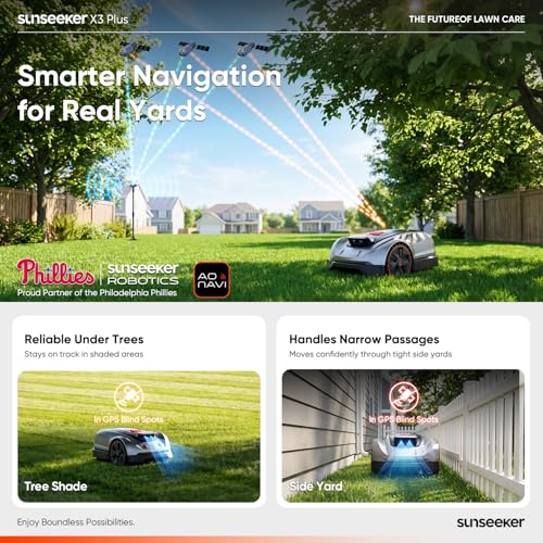 Image of Sunseeker X3 Plus Robot Lawn Mower, Wire-Free Robotic Mower for 0.3 Acre, RTK + Vision AI Navigation, Vision AI Obstacle Avoidance, Ride-on-Edge Cutting, App Control.Multi-Zone Management