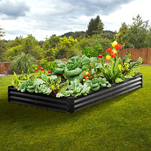 Vevor Raised Garden Bed Outdoor, 8X4X1Ft Stainless Steel Metal Planter Boxes, Large Raised Beds For Gardening Vegetables Flowers Herbs And And Succulents With Open Bottom And Gloves, Dark Grey #TOP7