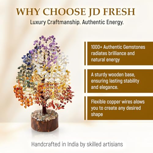 Image of JD FRESH 1000 Beads Crystal Tree /7 Chakra Crystal Tree /Showpiece Good Luck and Positive Energy /Showpiece for Living Room /Natural Healing Gemstones Money Tree /Lucky Tree for Good Luck (Multicolor)