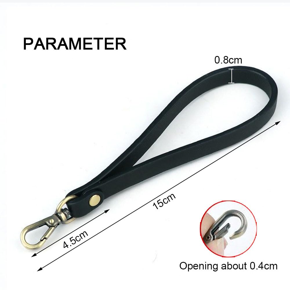 Globellapro 1Pcs Faux Leather Wristlet Strap Leather Wrist Lanyard Replacement Wrist Strap with Bronze Clasp for Clutch Wallet Keychain Bag Accessories Black - Image 2