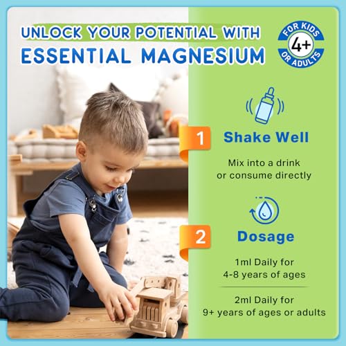 Image of (2 Pack) Magnesium Glycinate Liquid for Kids, Kids Magnesium Liquid Drops Supplement with L-Theanine, Calcium, Zinc, Vitamin D3 K2 for Sleep Calm Relaxation Brain Bones Focus, Lemon Flavor 4 Fl Oz