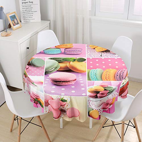 Highdi Nappe Ronde Anti Tache Impermeable, Impression Nappe de Table de Décoration pour Cuisine Picnic Party Jardin Table Protection (Macaron,Diamètre 100cm)