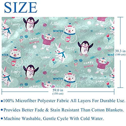 Couverture douce chaude imprimée pingouins lapins pour plage lit - 6