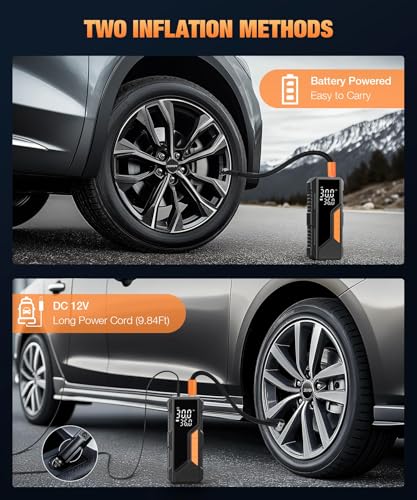 Image of Auto Hub Cordless Tyre Inflator for Car & Bike - 6000 mAh Battery - 2X Faster Inflation- Power Bank - Digital Display - Dual Mode (Battery & 12V Car Port), 150PSI Air Pump, Tyre Inflator - Orange