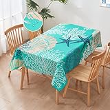 Nautical Coastal Tablecloth for Rectangle Table Beach Themed Starfish Coral Seashell Print Table Clo