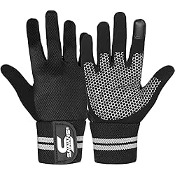 Guantes Completos Para Gym Guantes de Levantamiento de Pesas Gimnasio, Entrenamiento Fitness muñequera de Apoyo Hombre y Mujere Guantes sin Dedos Pantalla táctil Dedo Completo Acolchado Antideslizante (Dedo Completo, Negro, L)