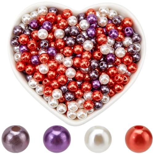SOFPLATE 1200pcs 4 Colors 6mm Faux Pearl Beads Halloween Acrylic Beads Mini Round Orange White Gray Loose Spacer Pearls Bead for Jewellery Making Women Earring Bracelets Party Home Decoration Supplies
