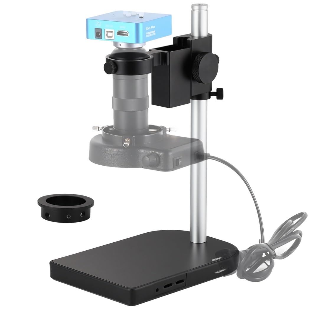 Soporte de mesa ajustable para microscopio digital, soporte de elevación de cámara industrial de aleación de aluminio, soporte de cámara de video con anillos dobles de 1.97 y 1.57 pulgadas para