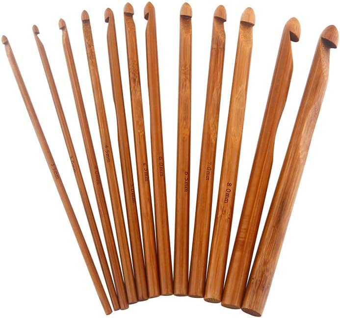 Juego de ganchillo, 12 agujas de tejer de bambú, de 3 a 10 mm de diámetro, para manualidades