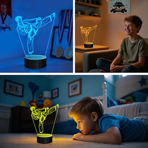 Image of OkiyiD Taekwondo Gifts for Boys & Men, Karate Night Light 3D Illusion Lamp with 16 Colors Remote Control, Taekwondo Accessories Karate Martial Arts Gifts for Boys Men Birthday Xmas Decor