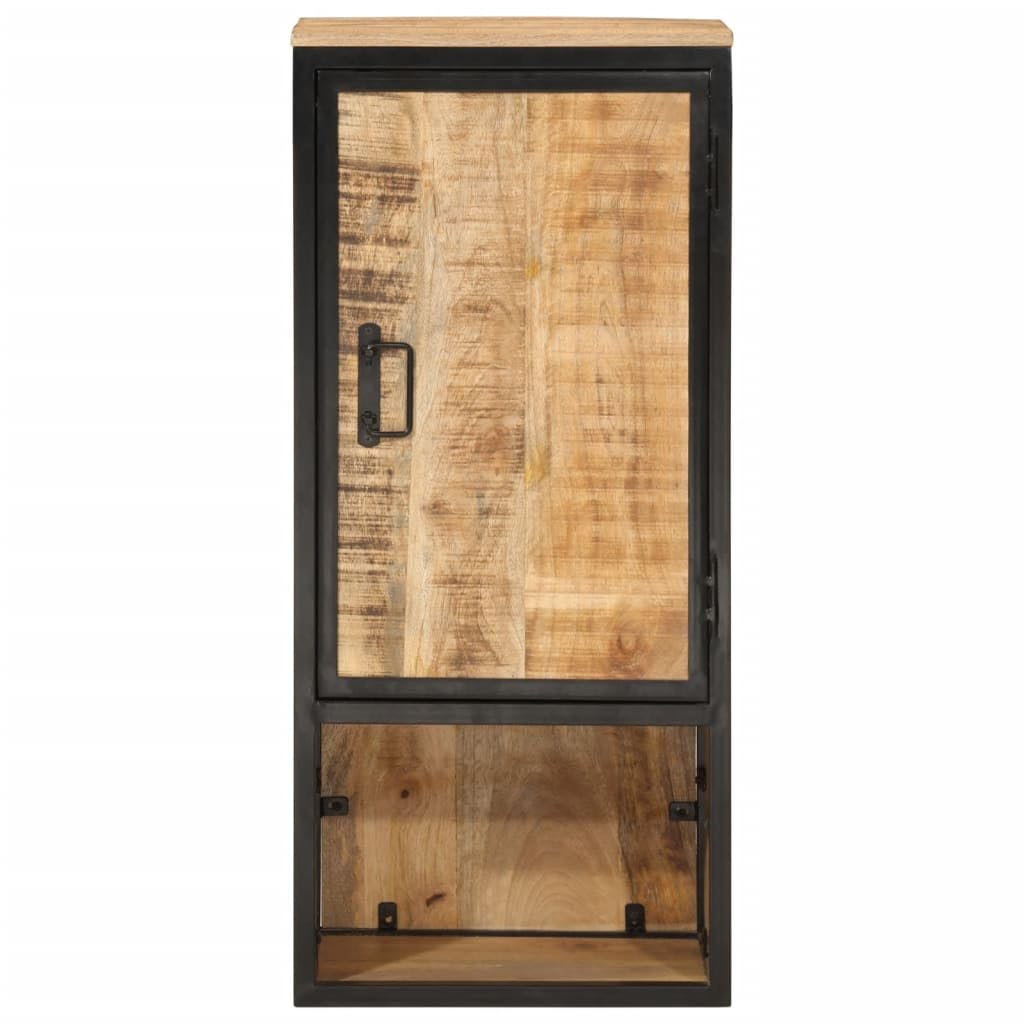 Badschrank 40x27x90 cm Massivholz Mango und Eisen mit Metallgriff für Badezimmer Aufbewahrung Stauraum