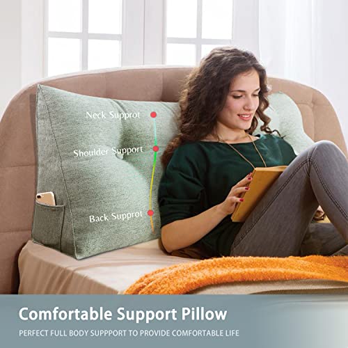 VERCART Triangular Headboard Wedge Pillow Daybed Pillows Bed Headboard Pillow Wedge Bed Rest Reading Pillow Gap Filler Triangle Back Cushion Lumbar Positioning Upholstered, Linen Beige Twin