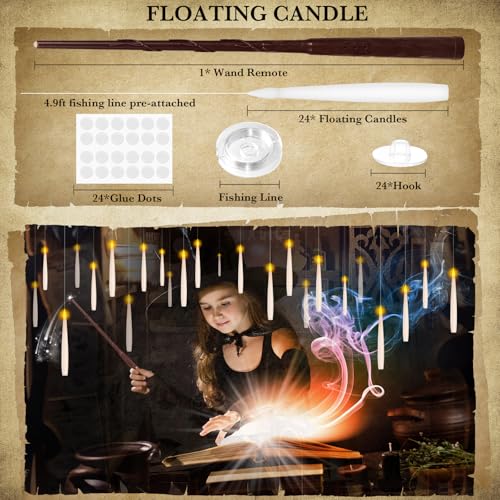 Image of 20 Pcs Floating Candles with Wand Remote Timer for Halloween Decor - White