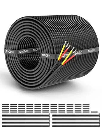 NAOEVO 18 Gauge Wire 3 Conductor Electrical Wire, 18 AWG Stranded PVC Cord, 12V Low Voltage/Tinned Copper/Flexible Cable for Automotive Wiring, Lamp Cord, Marine Cable (200FT)