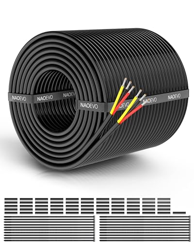 NAOEVO 18 Gauge Wire 3 Conductor Electrical Wire, 18 AWG Stranded PVC Cord, 12V Low Voltage/Tinned Copper/Flexible Cable for Automotive Wiring, Lamp Cord, Marine Cable (200FT)