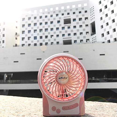 efluky 3 Speeds Mini Desk Fan, Rechargeable Battery Operated Fan with LED Light and 2200mAh Battery, Portable USB Fan Quiet for Home, Office, Travel, Camping, Outdoor, Indoor Fan, 4.9-Inch,Pink
