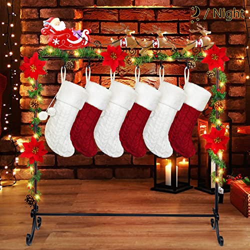 Yoochee Christmas Stocking Holder Stand With 10 Detachable Hooks, Metal Sturdy Christmas Elk Cart Stocking Stand Rack For Floor, Christmas Decorations For Fireplace Living Room - Black #TOP4