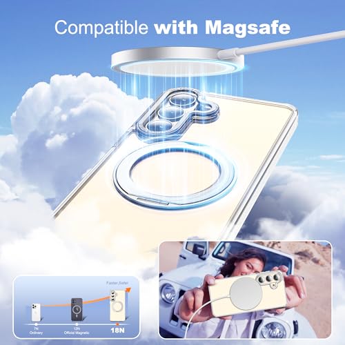 Image of for Samsung Galaxy S26 Plus Case with 360Rotatable Magnetic Ring Stand Compatible with Mag-Safe Military Protection Transparent Phone Case for Samsung Galaxy S26+,Clear