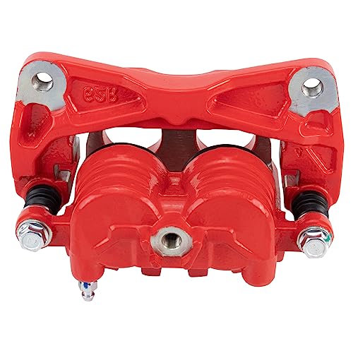 Image of TRQ Front Left Brake Caliper w /Bracket Performance Red Drivers Side | For 2003-2006 Subaru Baja 2003-2010 Forester 2003-2005 Impreza 2002-2012 Legacy Outback