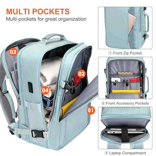PIJUSHI Travel Backpack for Women Expandable Carry on Luggage Backpack Airline Approved Personal Item Laptop Bag(PE034 Blue)4