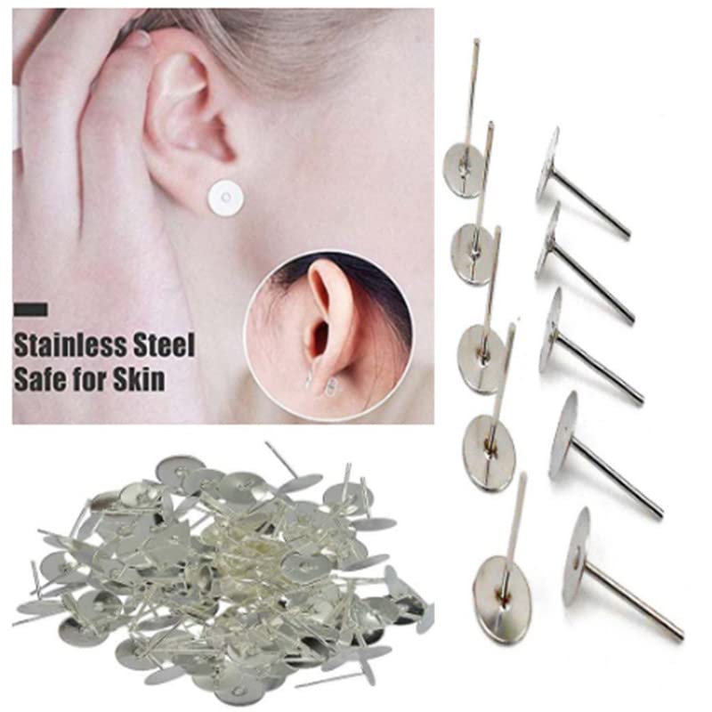 NAVMAV 25Pairs Stainless Steel Flat Round Blank Peg Earrings Posts Flat Pad Ear Metal Earing Pin Stud Earring Jewellery Making Findings 3