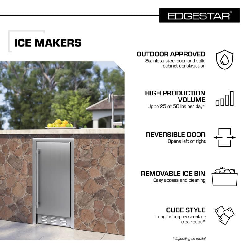 EdgeStar Oim450ss Outdoor Undercounter Clear Ice Maker - Stainless Steel on Fridge.com - View 2