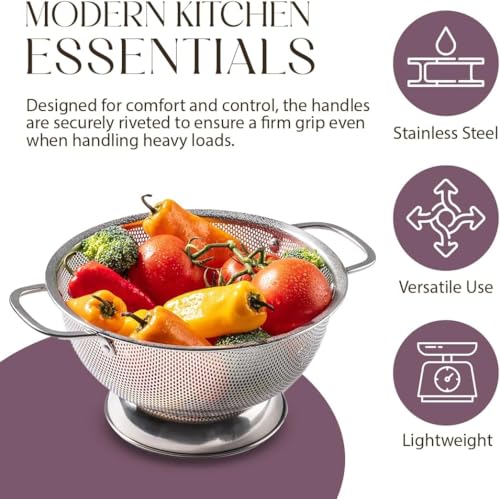Image of Bellemain Colander for Kitchen - 5 Qt Stainless Steel Strainer with Handle - Pasta Strainer Bowl for Pasta, Spaghetti, Vegetables, Fruit, and Pot Draining - Stainless Steel Colander