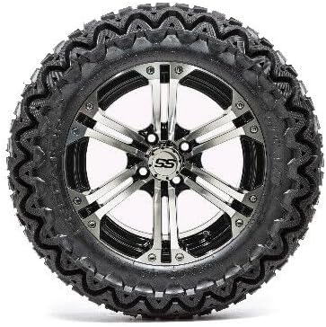 Miniatura 2 de GTW Combo de ruedas y neumáticos para carrito de golf de 14 pulgadas  GTW Specter mecanizadasruedas negras en neumáticos Predator todo terreno