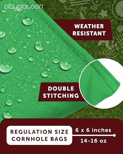 Image of Play Platoon Cornhole Bags Weather Resistant- Set of 8 Regulation Bean Bags for Tossing- Official Professional Size & Weight Corn Hole Bags Two Color All Weather Cornhole Beans Bag Set with Tote Bag