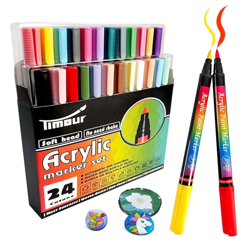 24 Colors Acrylic Paint Markers, Brush Tip Acrylic Markers, Paint Pens Marker, Quick-Drying & Anti-Fading, For Stone, Wood, Canvas, Ceramic, Plastic, Glass, DIY Crafts