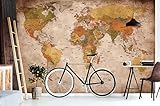 GREAT ART Mural de pared – Retro Mapa Del Mundo – Estilo Usado Mundial Continente Atlas Mundial Antiguo Lóbulo Geógrafia Foto Papel Pintado Y Tapiz Y Decoración (336 x 238 cm)