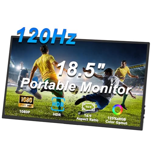 Image of 18.5 Inch 120Hz Portable Monitor, FHD 1080P HDR IPS Screen, 125% sRGB Wide Color Gamut, Ultra-Slim External Second Monitor for Laptop, Phone, PS5, Xbox, Switch, PC (18.5 inch)