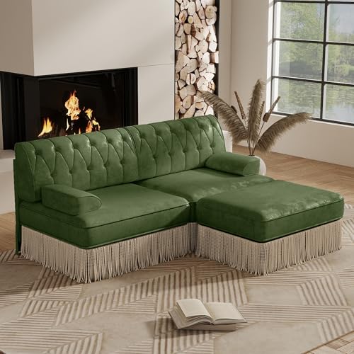 Ravy Concept Luxury Living Room Couches Set Modular Chesterfield Sofas with Deep-Seat Comfort Timeless Style & Pet-Friendly Fabric (Green, 76.6 in-L)