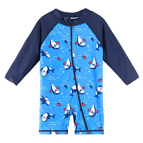 HUAANIUE Baby/Toddler Boy Swimsuit Long Sleeve One-Piece Swimwear Rashguard Blue 0-6 Months