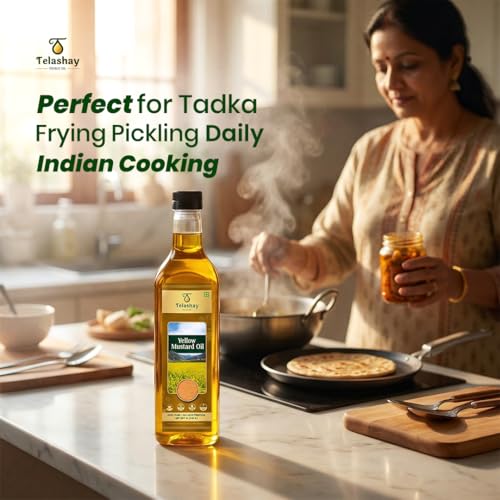 Image of Telashay Cold Pressed Yellow Mustard Oil | 100% Pure, Natural & Unfiltered | Cooking, Pickles & Health | Omega-3 Rich | (250ml)